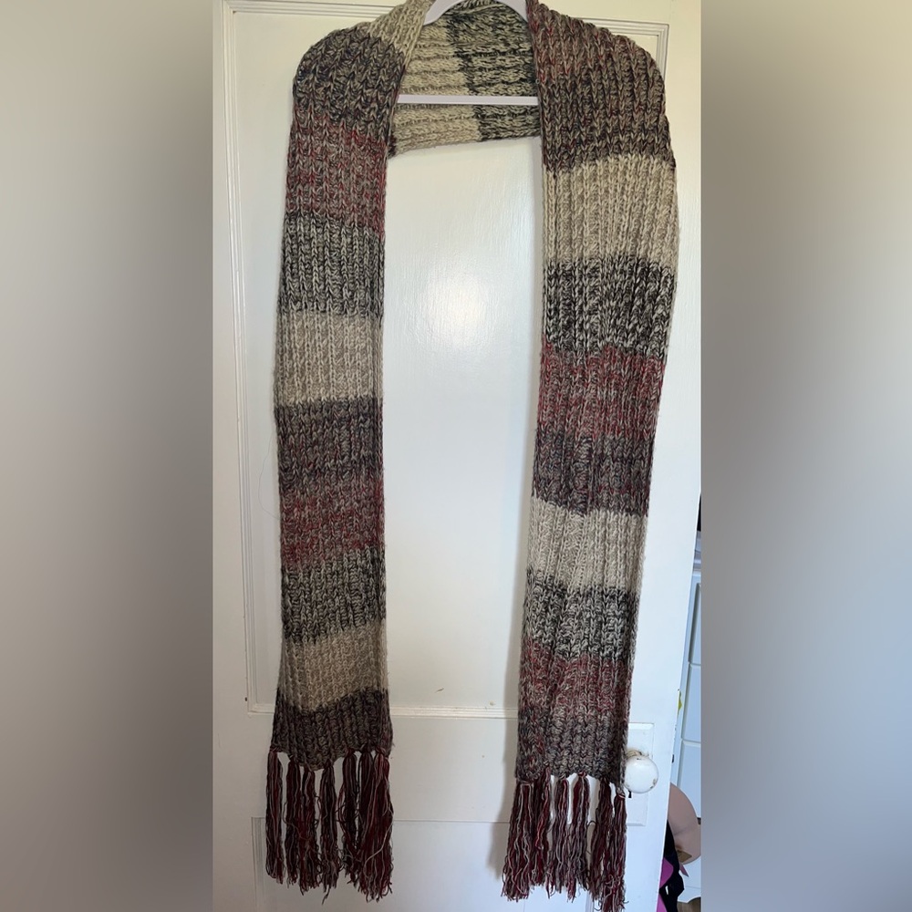 C.C. Multicolor Knit Scarf with Fringe
